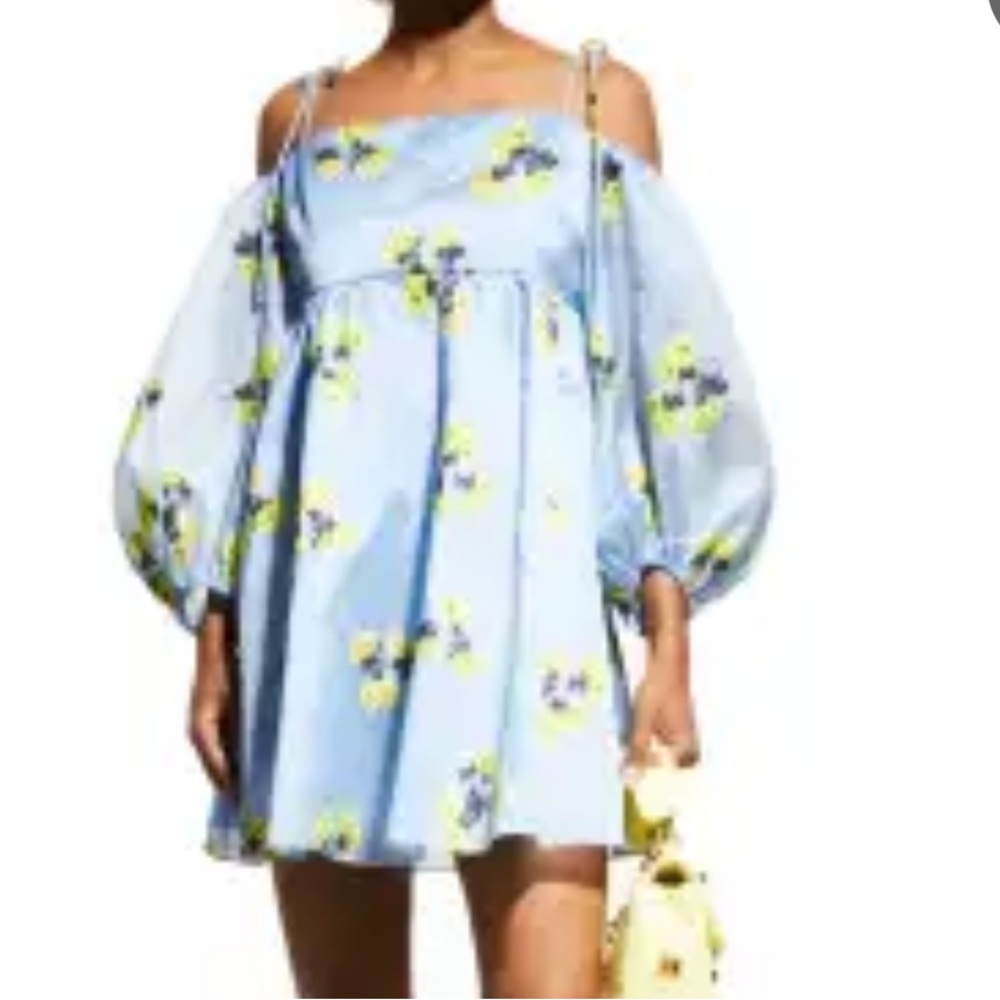 Tanya Taylor Marisa Cold-Shoulder Balloon-Sleeve Mini Dress size 8